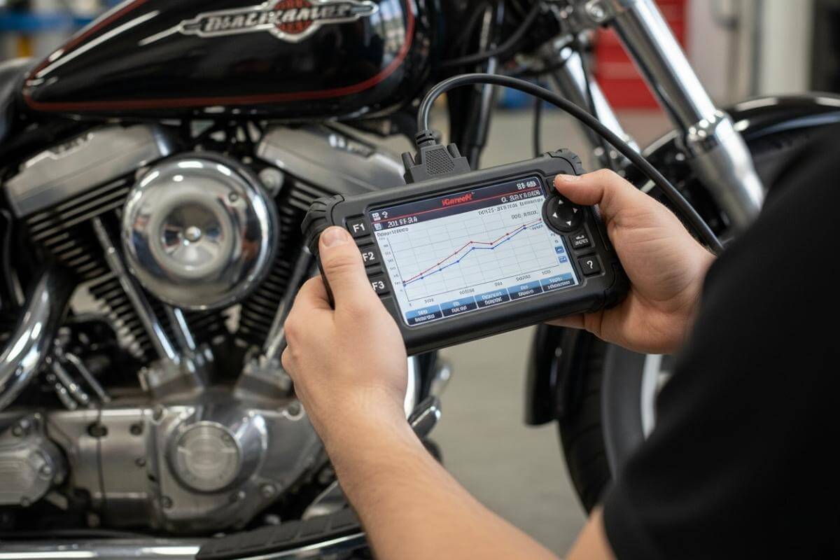 Diagnosegerät für Motorrad im Einsatz